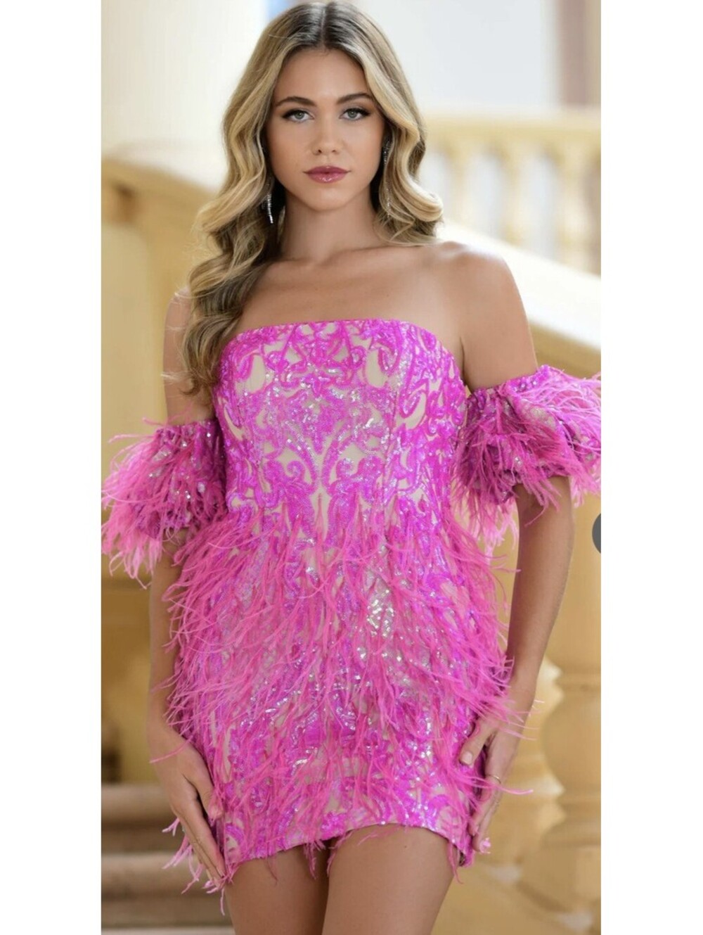 NWT Ava Presley Prom/Homecoming Dress Size 2 Strapless Pink Sequin Feathers